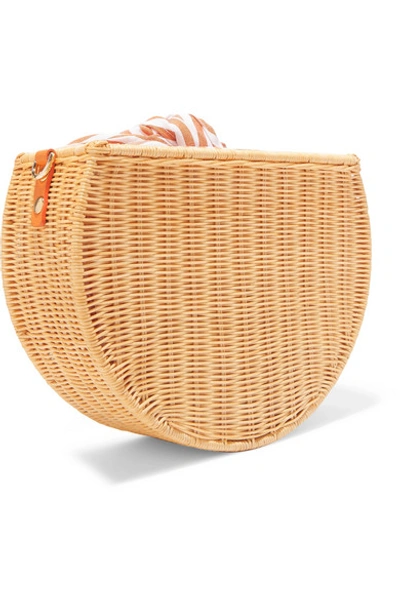 Shop Kayu Dylan Wicker And Striped Cotton-canvas Shoulder Bag In Beige