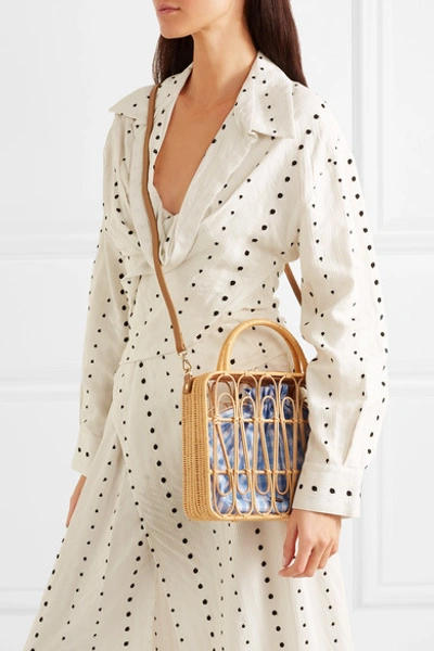 Shop Kayu Safia Leather-trimmed Rattan And Gingham Cotton-canvas Tote In Beige