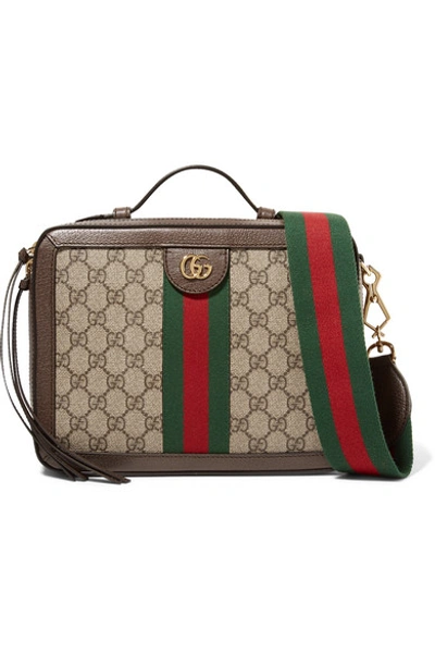 Shop Gucci Ophidia Small Textured Leather-trimmed Printed Coated-canvas Camera Bag