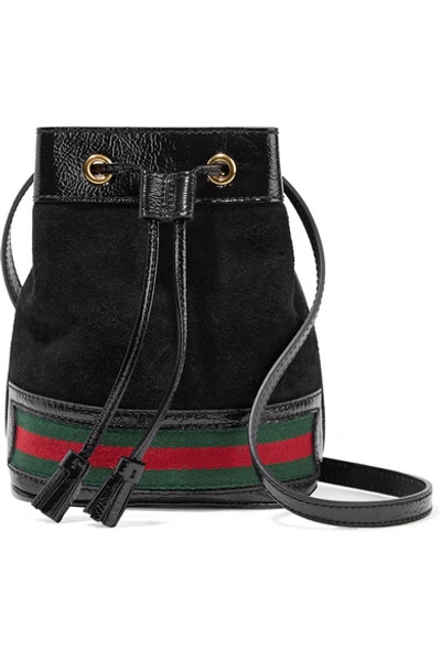 Shop Gucci Ophidia Mini Textured Leather-trimmed Suede Bucket Bag In Black