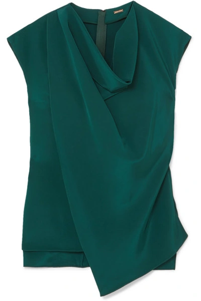 Shop Adam Lippes Draped Silk-crepe Top In Emerald