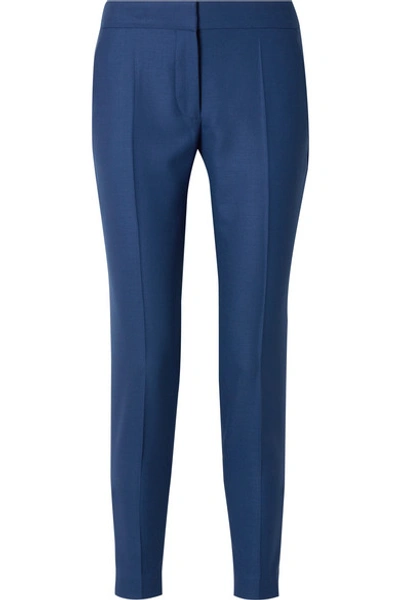 Shop Stella Mccartney Wool-piqué Straight-leg Pants In Blue