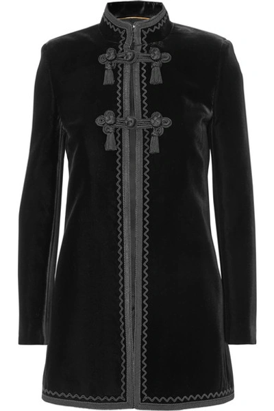 Shop Saint Laurent Embroidered Velvet Jacket In Black