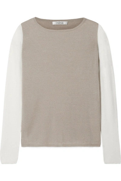 Shop Max Mara Two-tone Silk And Cashmere-blend Sweater In Beige