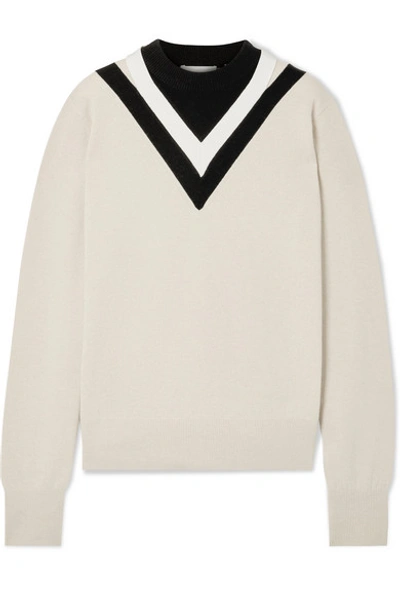 Shop Helmut Lang Color-block Wool-blend Sweater In White