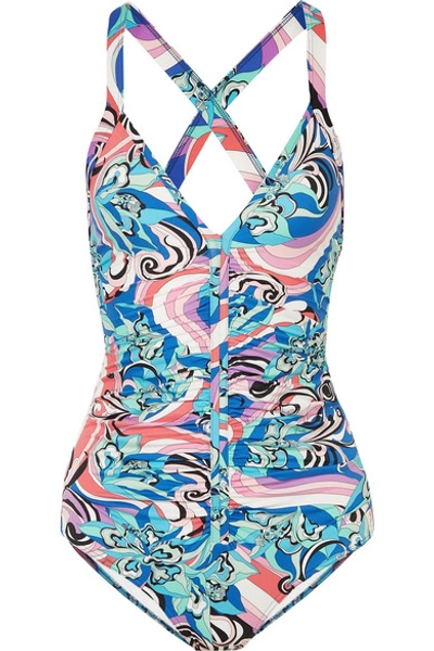 Shop Emilio Pucci Printed Swimsuit In Azure