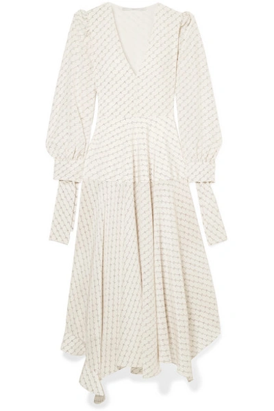 Shop Stella Mccartney Asymmetric Printed Silk Maxi Dress In Cream
