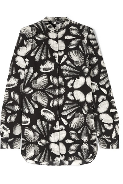 Shop Alexander Mcqueen Printed Silk-crepe Blouse In Black