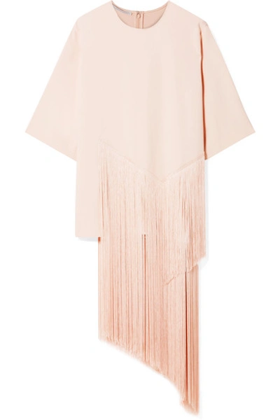 Shop Stella Mccartney Asymmetric Fringed Stretch-cady Top In Blush