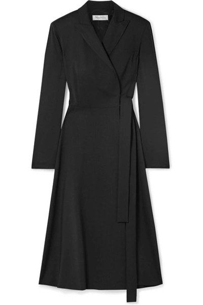 Shop Max Mara Wool-crepe Wrap Midi Dress In Black