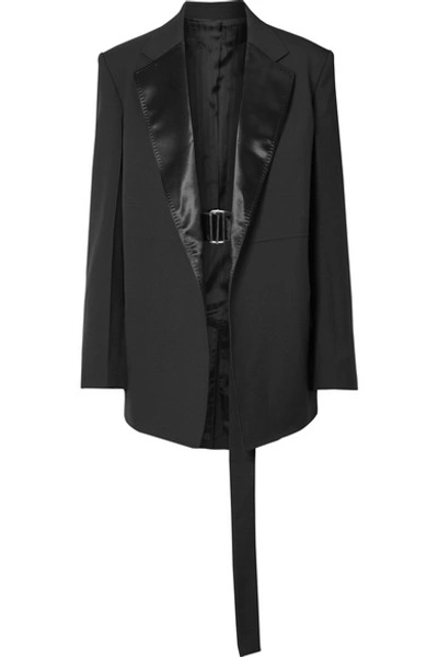 Shop Helmut Lang Oversized Satin-trimmed Wool And Mohair-blend Blazer In Black