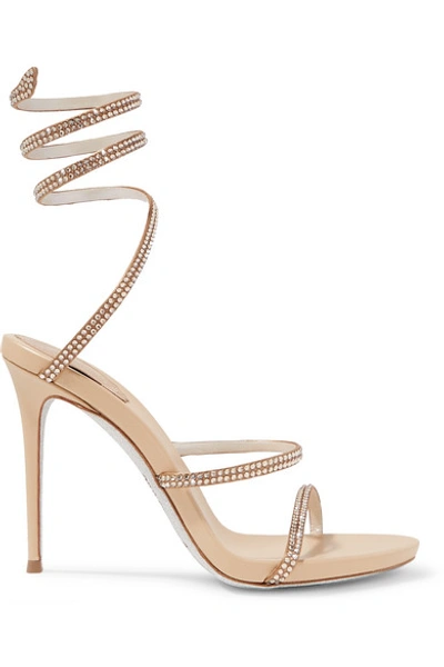 Shop René Caovilla Cleo Crystal-embellished Leather Sandals In Metallic