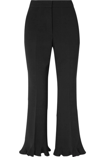 Shop Stella Mccartney Cropped Ruffled Wool-blend Flared Pants In Black