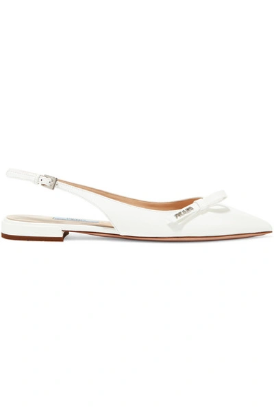 Shop Prada Textured-leather Slingback Flats In White