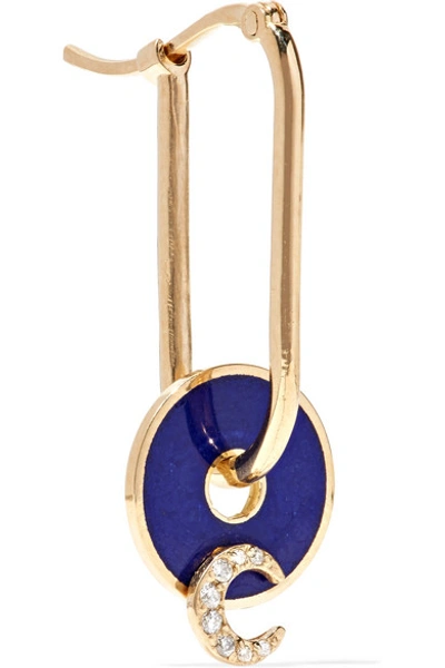 Shop Foundrae Crescent 18-karat Gold, Diamond And Enamel Earring