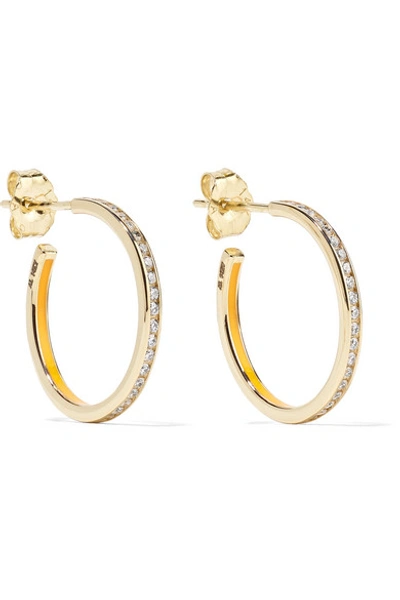 Shop Alison Lou Linear 14-karat Gold, Enamel And Diamond Hoop Earrings