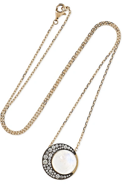 Shop Noor Fares Tilsam Eclipse 18-karat Gray Gold, Moonstone And Diamond Necklace