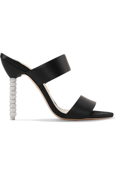 Shop Sophia Webster Rosalind Crystal-embellished Satin Mules In Black