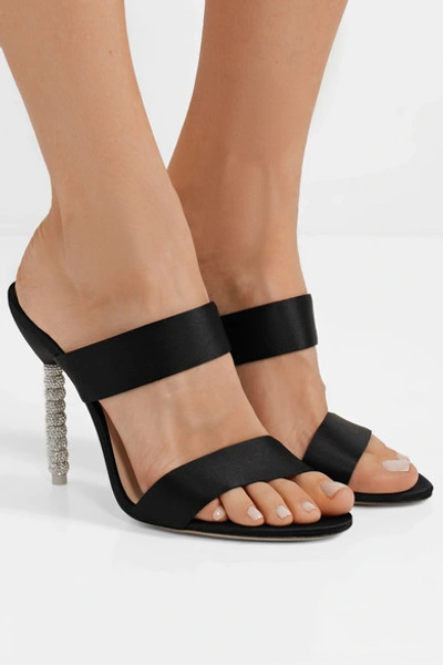 Shop Sophia Webster Rosalind Crystal-embellished Satin Mules In Black