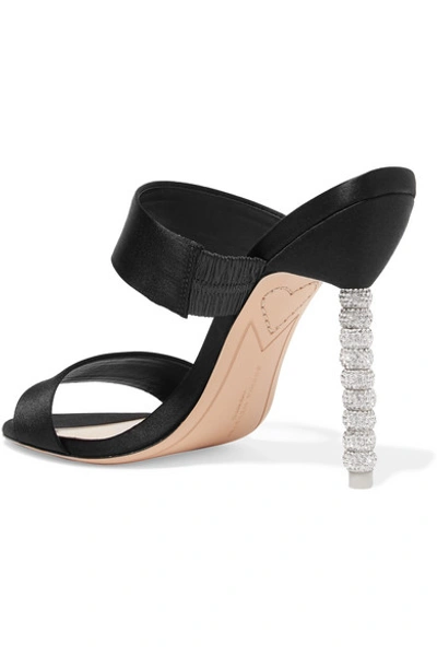 Shop Sophia Webster Rosalind Crystal-embellished Satin Mules In Black