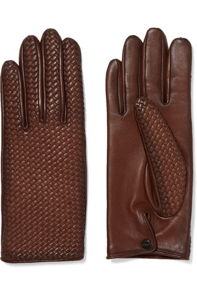 Shop Agnelle Woven Leather Gloves In Brown