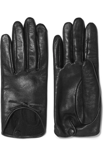 Shop Agnelle Josie Bow-embellished Leather Gloves In Black