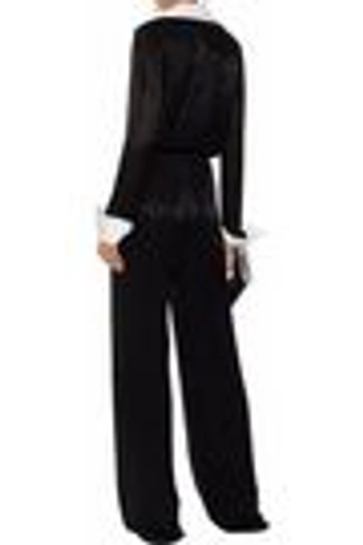 Shop Naeem Khan Woman Satin-trimmed Beaded Silk-chiffon Jumpsuit Black