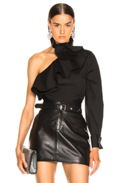 Shop Oscar De La Renta Ruffle One Shoulder Top In Black