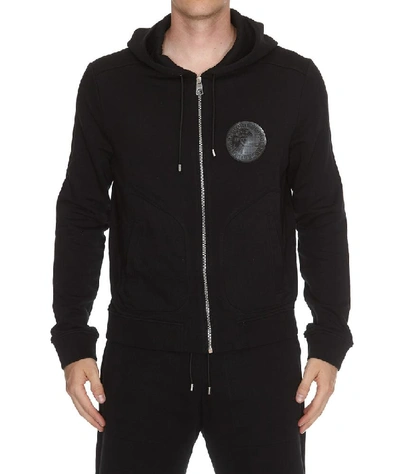 Shop Versace Collection Logo Hooded Track Jacket In Black