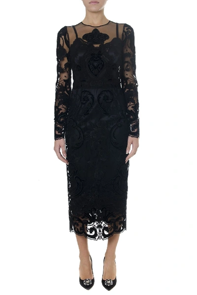 Shop Dolce & Gabbana Sheer Lace Dress In Black