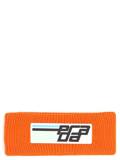 Shop Prada Ribbed Logo Headband In Orange