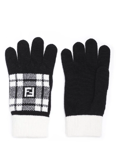 Shop Fendi Ff Logo Check Gloves In Black