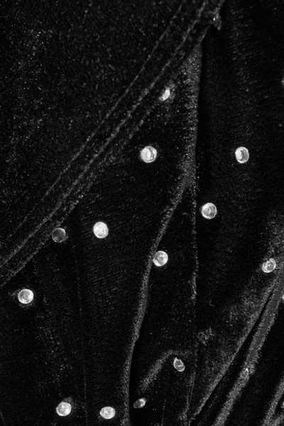 Shop Self-portrait Off-the-shoulder Embellished Velvet Mini Dress In Black