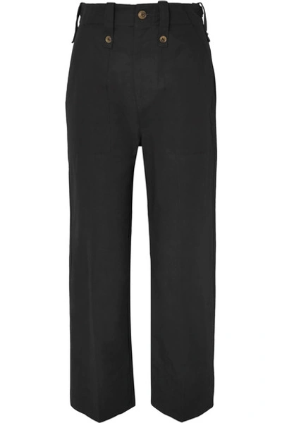 Shop Bassike Cotton And Linen-blend Drill Wide-leg Pants In Black