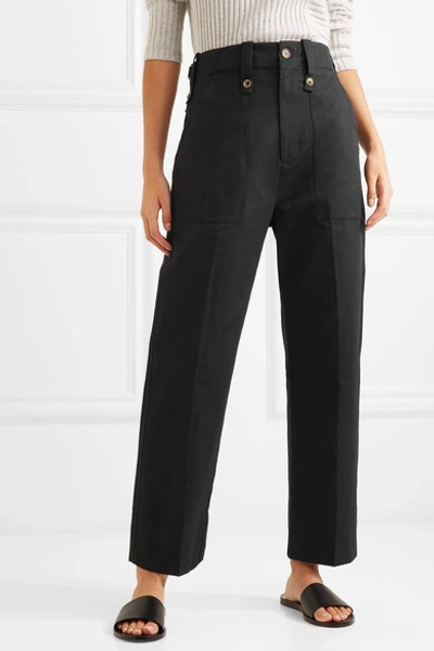 Shop Bassike Cotton And Linen-blend Drill Wide-leg Pants In Black