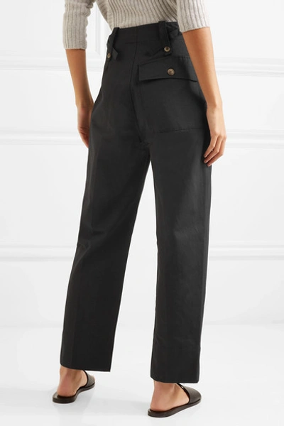Shop Bassike Cotton And Linen-blend Drill Wide-leg Pants In Black
