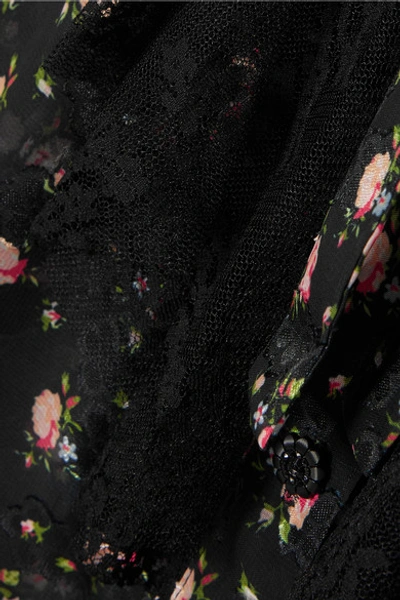 Shop Anna Sui Pussy-bow Lace-trimmed Floral-print Devoré-georgette Blouse In Black