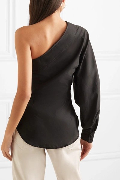 Shop Bassike One-shoulder Cotton And Silk-blend Voile Blouse In Black