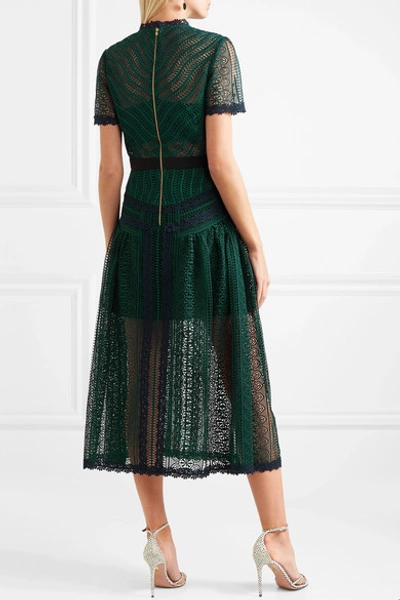 Shop Self-portrait Guipure Lace Midi Dress In Emerald