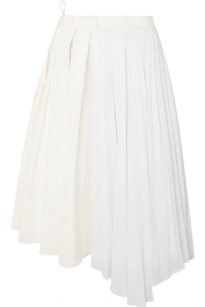 Shop Maggie Marilyn Safe In Your Arms Pleated Cotton-blend Poplin And Crepe Wrap-effect Skirt In White