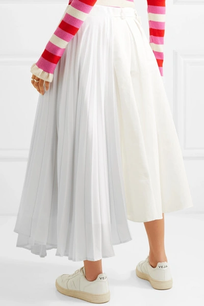 Shop Maggie Marilyn Safe In Your Arms Pleated Cotton-blend Poplin And Crepe Wrap-effect Skirt In White