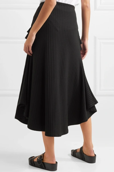 Shop Maggie Marilyn Can You Spot Me Ruffled Ribbed-knit Midi Skirt In Black