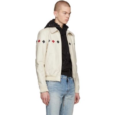 Shop Saint Laurent White Leather Bomber Jacket