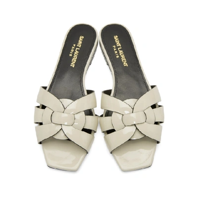 Shop Saint Laurent Off-white Tribute Flat Sandals In 1607 White