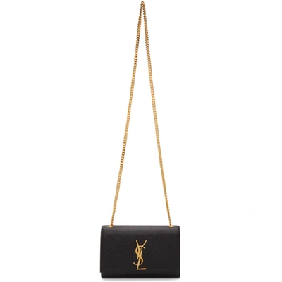 Shop Saint Laurent Black And Gold Small Kate Monogramme Bag In 1000 Black