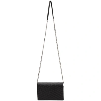 Shop Saint Laurent Black & Silver Monogramme Envelope Chain Bag In 1000 Black