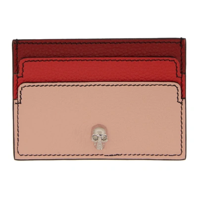 Shop Alexander Mcqueen Pink And Red Skull Card Holder In 5573 Anemon