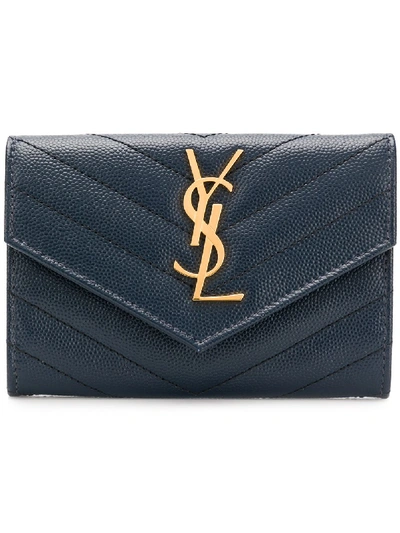 SAINT LAURENT 花压字印花小号信封式钱包 - 蓝色
