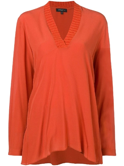 Shop Antonelli Ribbed V Neck Blouse - Orange