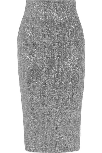 Shop Rebecca Vallance Andree Sequined Tulle Midi Skirt In Silver